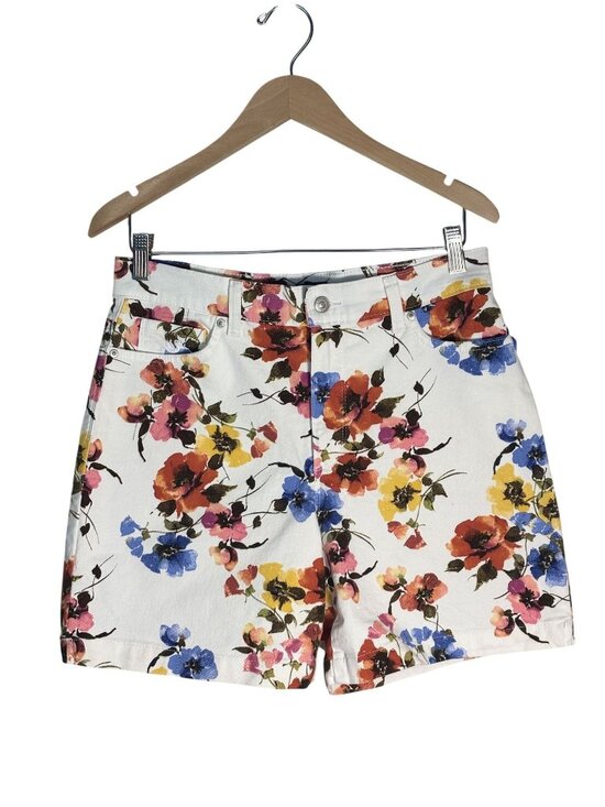 Gloria Vanderbilt Pants - Vintage White Dream Garden High-Rise Stretch Cotton Shorts Size 10 (Amanda)